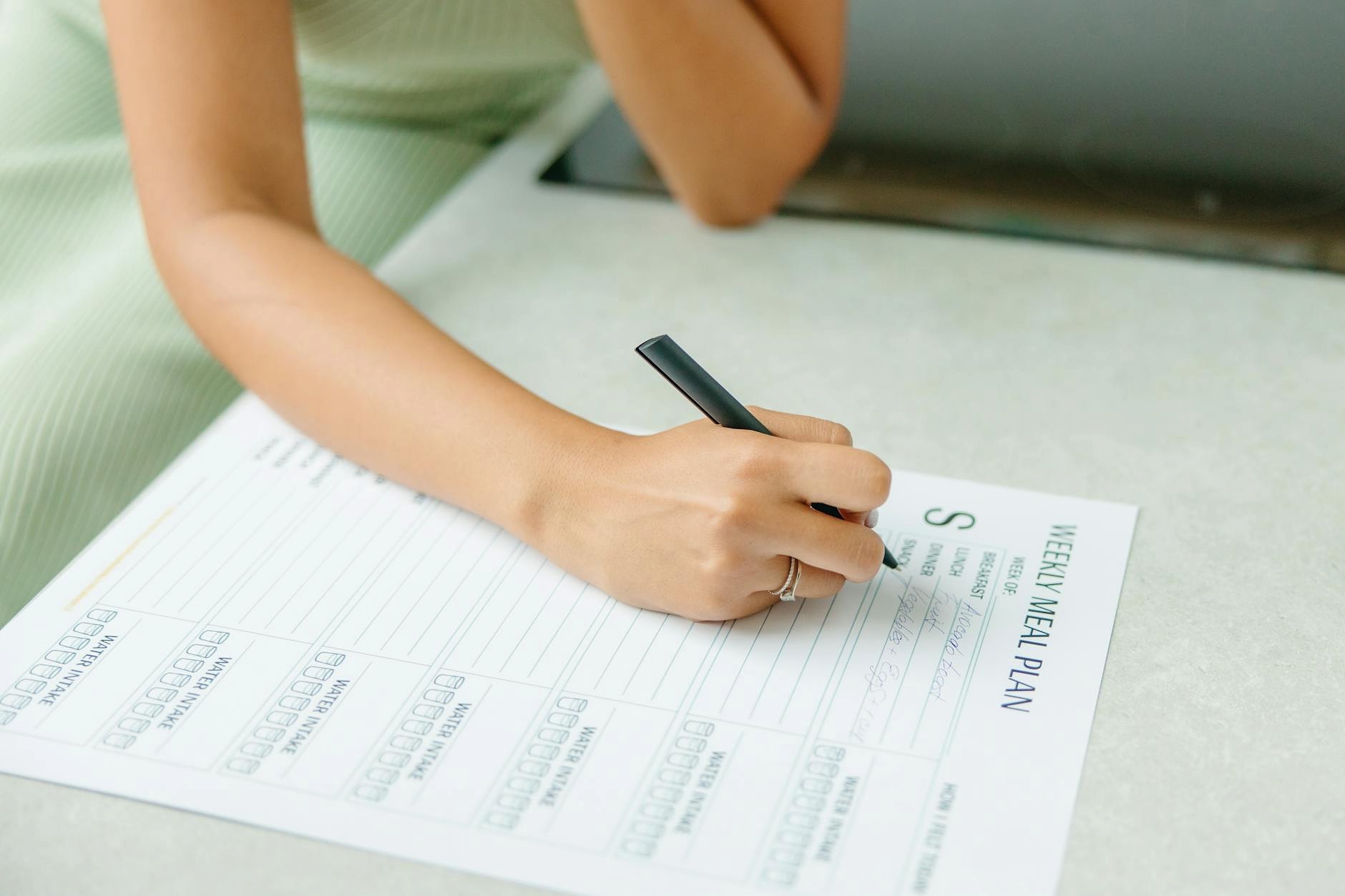 Family meal planning on a kitchen table